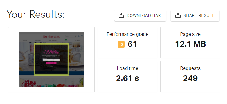 Bath and Body Works Page Speed Test