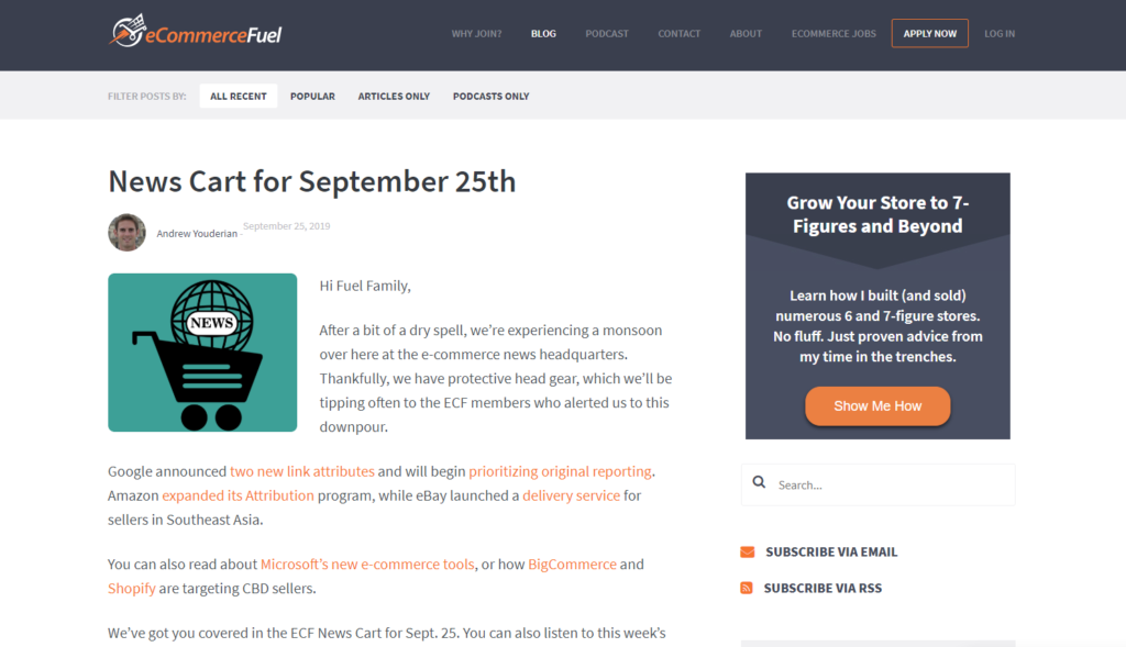 eCommerce Fuel Blog Screen Shot