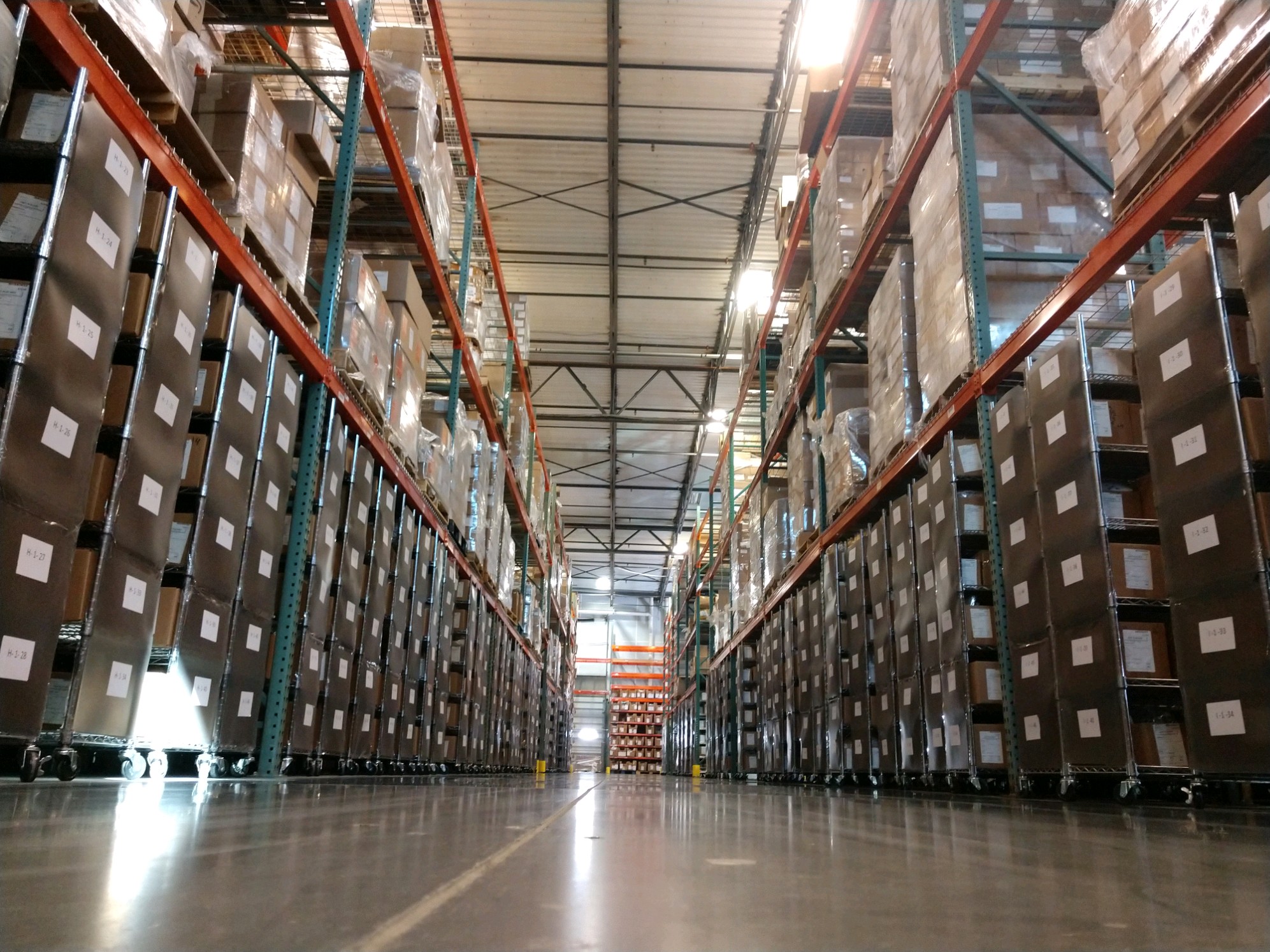 Looking down the Isle of a Third Party Logistics Warehouse